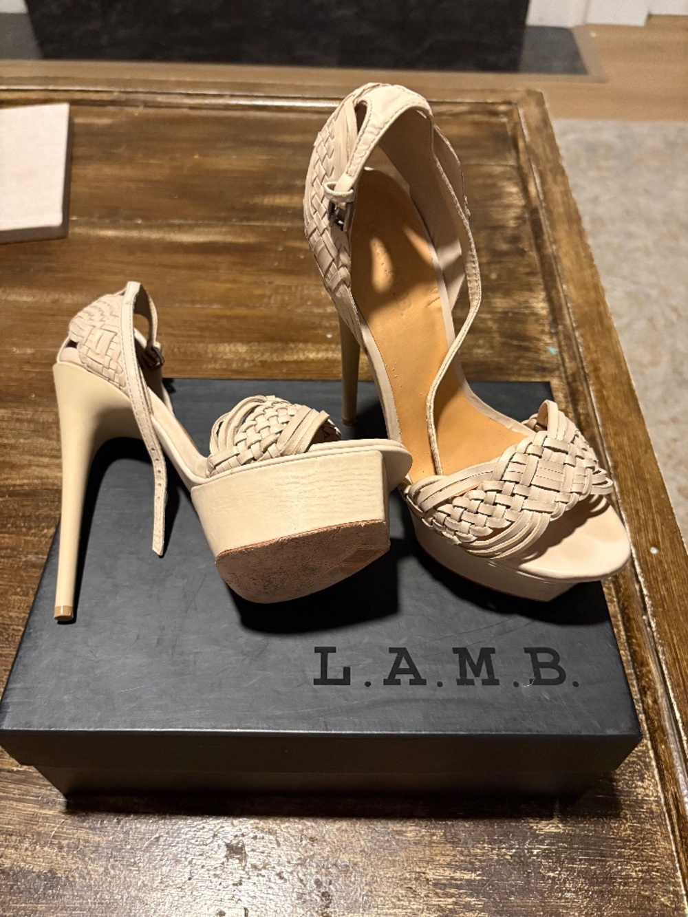 L.A.M.B tan high heels